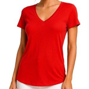 BCG Red Stretchy Short Sleeve Quality T-shirt Top Tee V-neck Large Classic